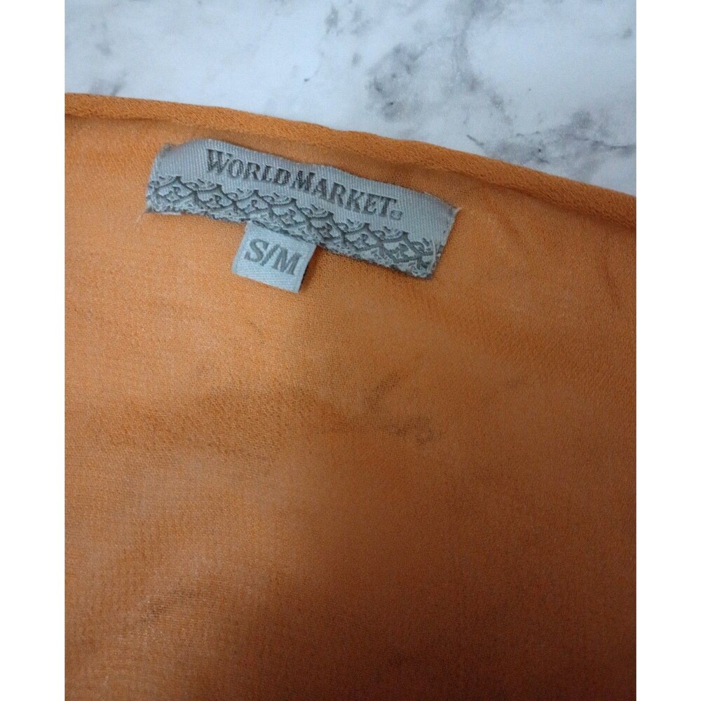 World Market Mustard Color Semi Sheer Embroidered Blouse Size Small/Medium - Picture 7 of 10